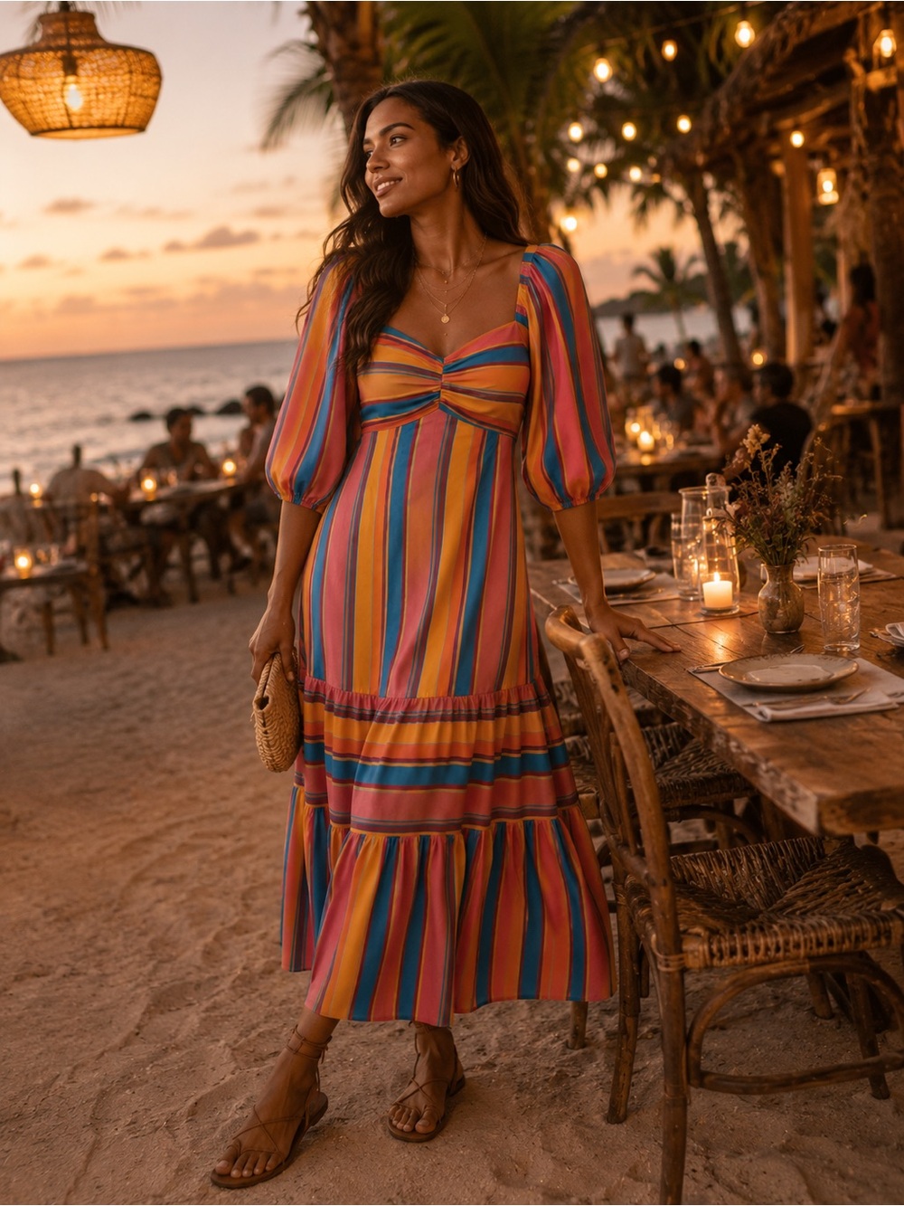 Farm Rio Rainbow Stripe Long Sleeve Maxi - Sz XS 🌈 - Picture 2 of 10